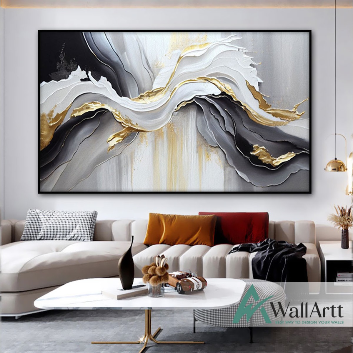 Harmony of Gold n Grey 3d Heavy Textured Partial Oil Painting